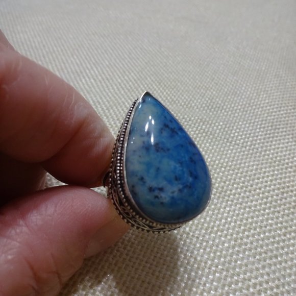 Beautiful "BLUE DENDRITE OPAL" Handmade Sterling Ring Size 6.5 #660B - Picture 3 of 4